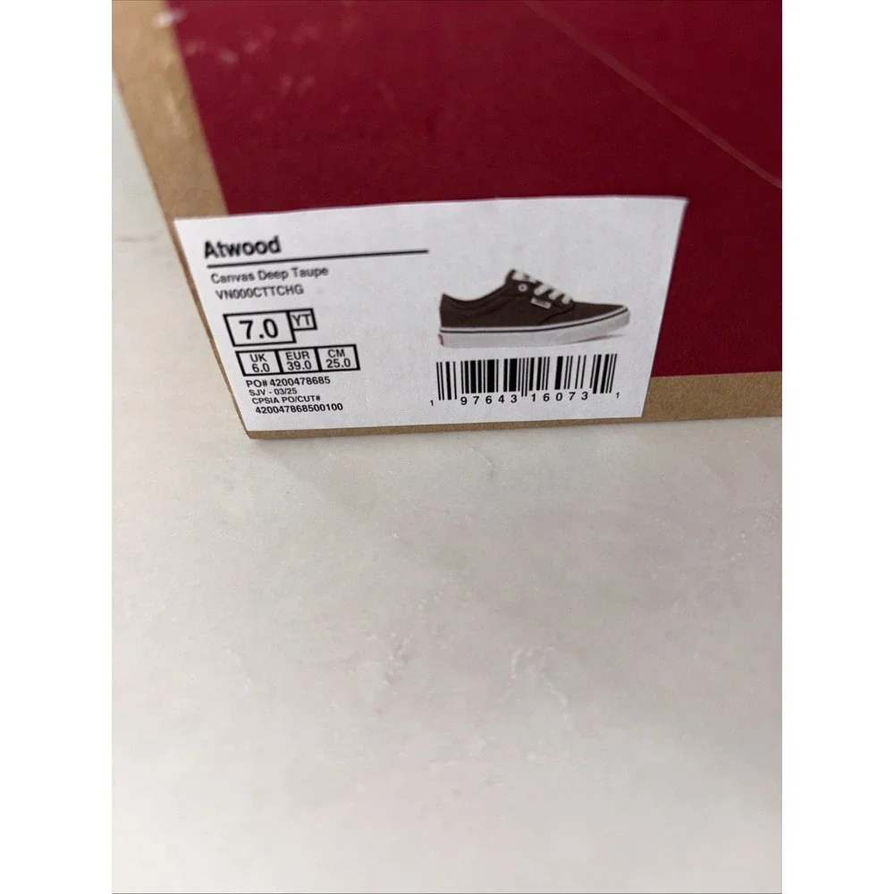 Vans Atwood Deep Taupe Brown Canvas Low Top‎ Boy's 7 Skate Shoes 7Y / 8.5 Womens